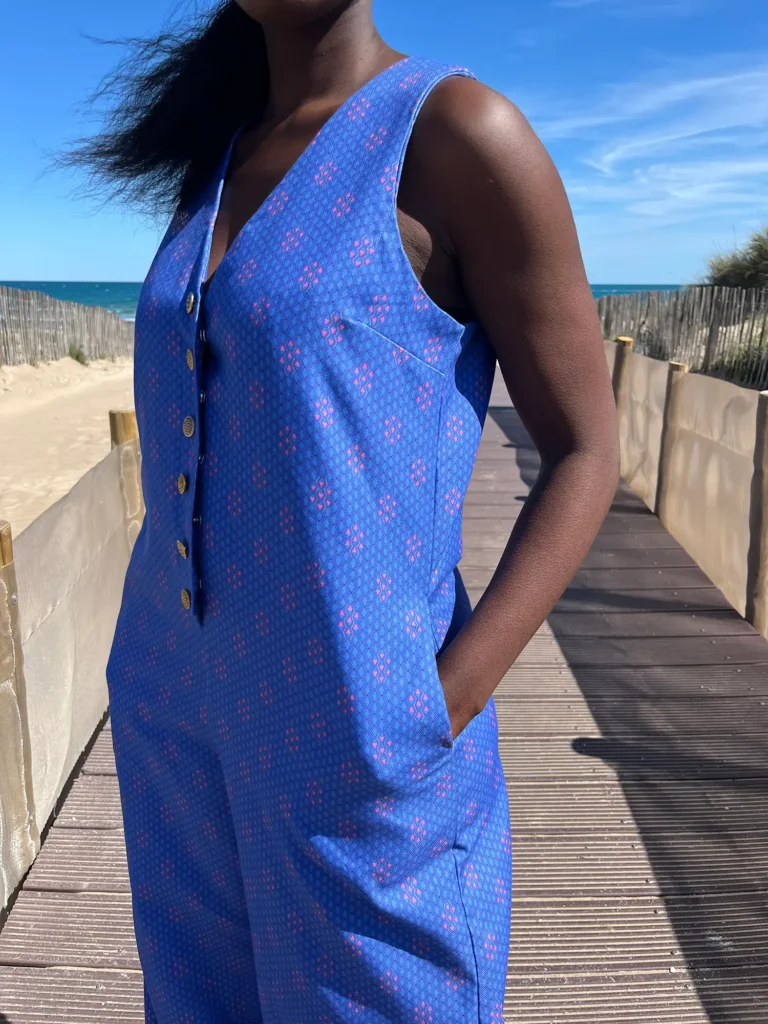 Combinaison Felicia en Lozange Indigo sur Panama de coton