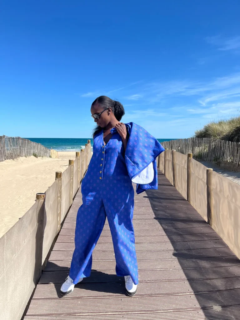 Combinaison Felicia & veste Polly en Lozange Indigo sur Panama de coton