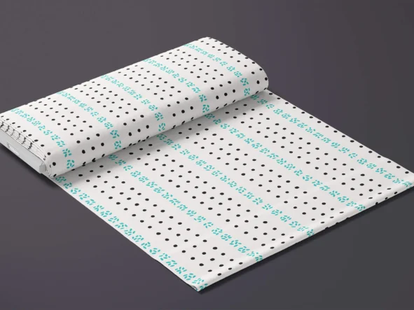 Tissu motif "Tictac Turquoise Blanc"
