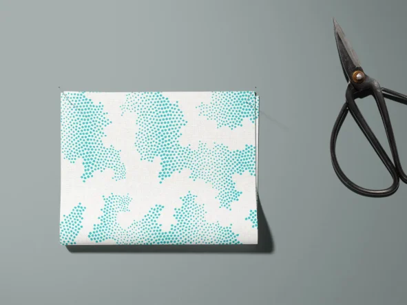Tissu motif "Corail Turquoise Blanc"