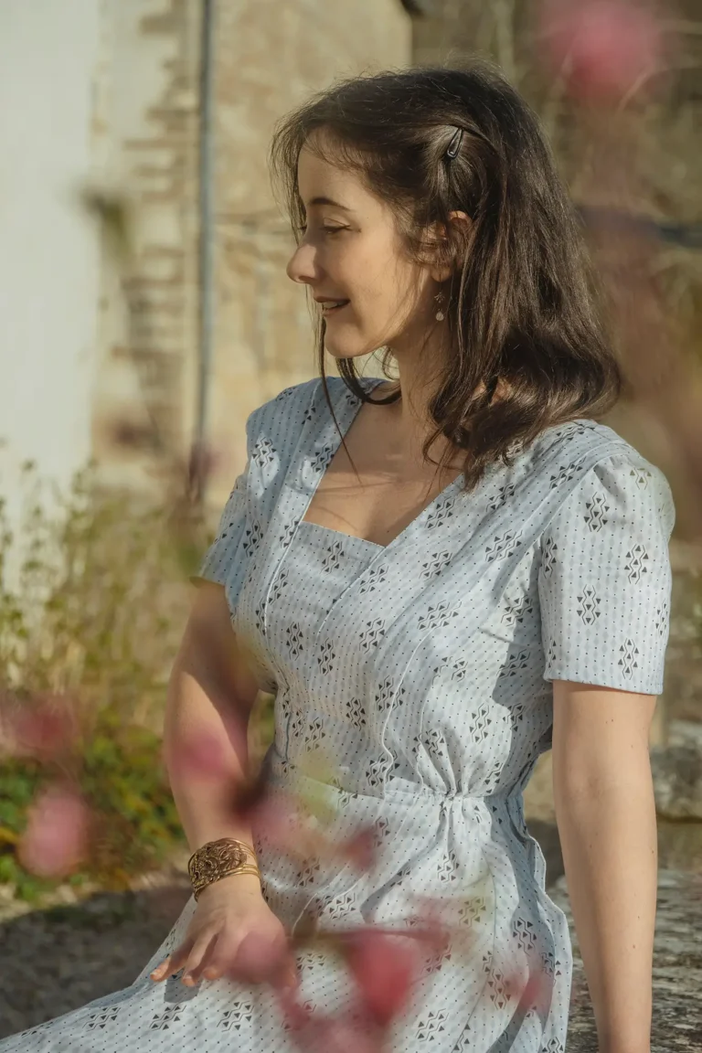 Robe Sedavi en Lozanghe Turquoise sur satin de coton