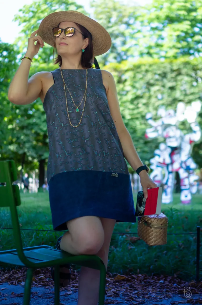 Robe Émilie en toile Panama en Corail Parme