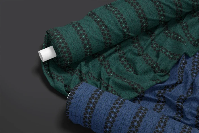 tissu dentelle vert Émeraude • filigranes & liserons noirs
