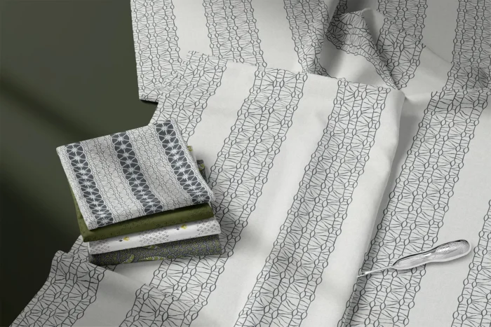tissu dentelle ivoire • rayures graphiques épurées